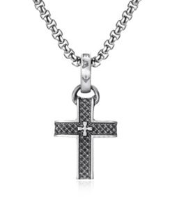 Textured Titanium Steel Cross Pendant – 20.6g Small Christian Necklace, 19×37mm