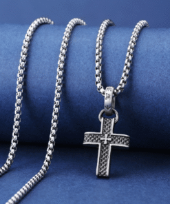 textured titanium steel cross pendant vintage design