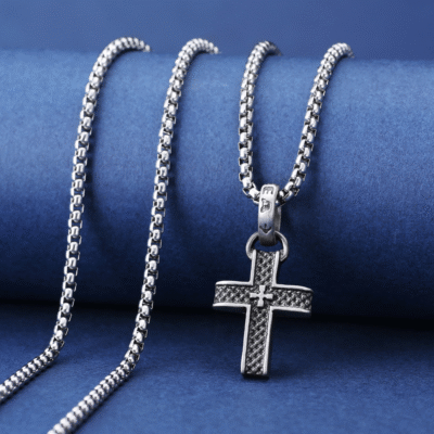 textured titanium steel cross pendant vintage design