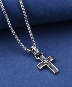 Alternative view of Textured Titanium Steel Cross Pendant – 20.6g Small Christian Necklace, 19×37mm