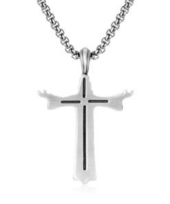 Modern Titanium Steel Cross Pendant – 29.9g Heavy Necklace, 38×56mm