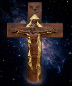 Alternative view of Trinity Wooden Cross Carving – Hand-Carved Christian Wall Crucifix 12–16 inch