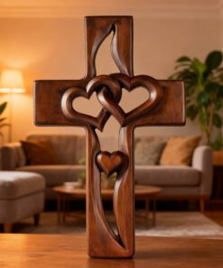 Alternative view of Heart Shaped Wooden Cross – Love Knot Christian Gift for Valentine’s Day - 10 Inches