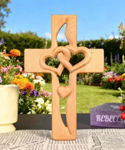 heart shaped wooden cross love knot christian decor