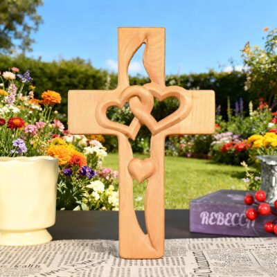 heart shaped wooden cross love knot christian decor
