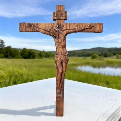 wooden crucifix of Jesus hand carved catholic wall cross