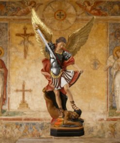 St Michael Defeating Demon Statue – 12.5" Hand-Painted Resin Angel