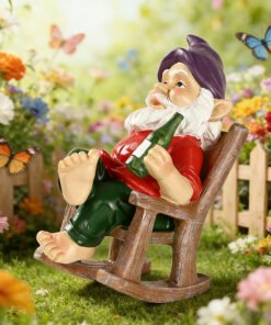 Alternative view of 6 Inch Rocking Chair Gnome Statue – Resin Garden Decor Figurine