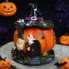 Halloween witch pumpkin house resin decor with glowing details