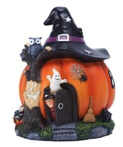 Alternative view of 8 Inches Halloween Witch Pumpkin House Resin Decor – Glowing Garden Ornament